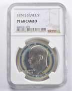 PF68 CAM 1974-S Eisenhower Silver Dollar NGC Target Rainbow TONED