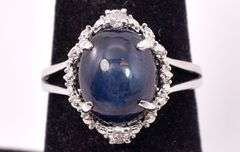 Gorgeous 6.65CTS Cabochon-Cut Star Sapphire & 0.09CTW Diamond Ring in Sterling Silver