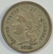 Very high grade 1876 Three Cent Piece. Scarcer issue