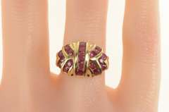 14K Yellow Gold Geometric Ruby Encrusted Domed Statement Ring