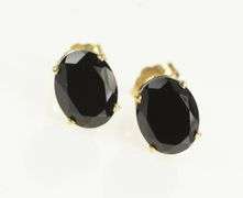 14K Yellow Gold Oval Black Onyx Solitaire Vintage Stud Earrings