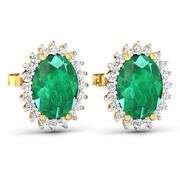 14 Kt Solid Yellow Gold Emerald & Diamond Earrings