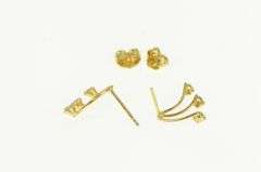 14K Yellow Gold Fanned CZ Curved Bar Vintage Stud Earrings
