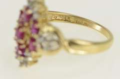 10K Yellow Gold Oval Natural Ruby Diamond Cluster Statement Ring