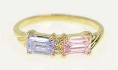 14K Yellow Gold Pink & Purple Emerald Cut Cubic Zirconia Ring