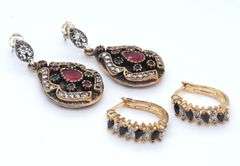 Lot of 2 Vintage 925 Sterling Silver Gemstone Dangle Earrings