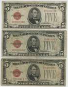 3 Much Scarcer Series of 1928 $5 Red Seal Notes