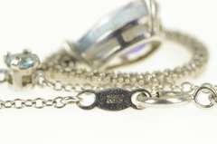 10K White Gold Pear Blue Topaz Diamond Accent Halo Chain Necklace