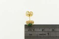 14K Yellow Gold Natural Emerald Diamond Halo Single Stud Earrings