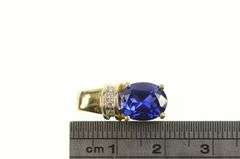 10K Yellow Gold Oval Syn. Sapphire Diamond Accent Classic Pendant