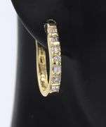 Sparkling Yellow Gold Bagguette and Round Brilliant Cut Diamond Huggie Earrings
