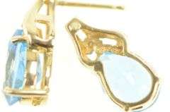 14K Yellow Gold Blue Topaz Diamond Accent Classic Stud Earrings