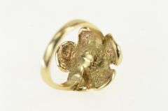 14K Yellow Gold Vintage Pearl Hibiscus Flower Statement Ring