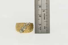 14K Yellow Gold 1940's Diamond Floral Leaf Diamond Cut Band Ring