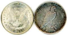 Two Different US Silver Dollars: 1921 Morgan & 1922 Peace