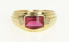 10K Yellow Gold Faceted Syn. Ruby Diamond Accent Men's Ring