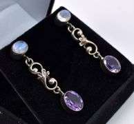 Moonstone And Amethyst Earrings In Sterling Silver