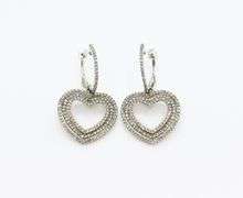 Triple Row Diamond Encrusted Hear Earrings with 14k White Gold