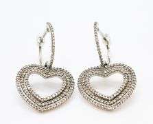 Triple Row Diamond Encrusted Hear Earrings with 14k White Gold