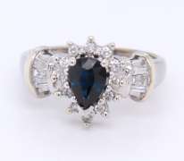 Attractive White gold Pear Shaped Sapphire and Diamond Halo Cocktail Ring