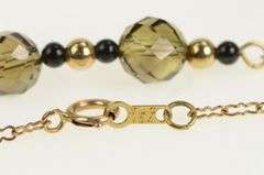 10K Yellow Gold Smoky Quartz Onyx Beaded Fringe Chain Necklace