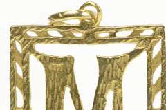 14K Yellow Gold M Monogram Letter Square Initial Name Pendant