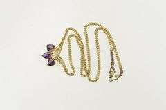 14K Yellow Gold Heart Amethyst Diamond Accent Chevron Chain Necklace