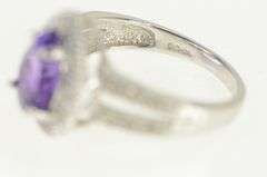 10K White Gold Pear Amethyst Diamond Halo Statement Ring