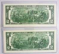 (2) Superb Crisp 2009 Dallas $2 Star Notes Scare Consecutive 3 Digit Serial Numbers!