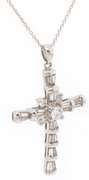 New 2.25ctw Baguette and Round Diamond Cross Pendant Necklace in 18K