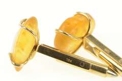 18K Yellow Gold Raw Amber Cabochon Vintage Men's Cuff Links