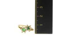 14K Yellow Gold Natural Emerald Diamond Flower Halo Bypass Ring