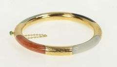 14K Yellow Gold Ornate Vintage Carved Jade Engraved Bangle Bracelet