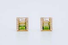 Fair 18kt Yellow Gold Diamond and Multi Gemstone Stud Earrings