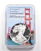 PF70 UCAM 2019-S American Silver Eagle ER NGC Bay Bridge Label