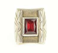 Sterling Silver Garnet Squared Southwestern Stamped OA Ring