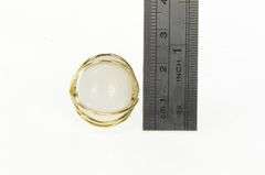 14K Yellow Gold White Ceramic Cabochon Vintage Cocktail Ring