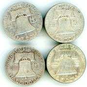4 Different Silver Franklin Half Dollars 1952-1963-D