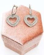 Triple Row Diamond Encrusted Hear Earrings with 14k White Gold