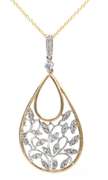 0.35ctw Diamond Two Tone Leaf Teardrop Shaped Pendant Necklace in 14K