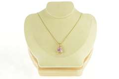 14K Yellow Gold Emerald Pink Topaz CZ Cluster Statement Pendant