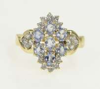 10K Yellow Gold Oval Tanzanite Diamond Cluster Statement Ring