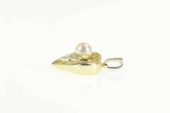 14K Yellow Gold Two Tone Diamond Pearl Heart Love Symbol Pendant