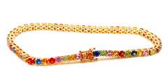 STUNNING 18KT SOLID YELLOW GOLD 8.0 CARAT RAINBOW SAPPHIRE BRACELET