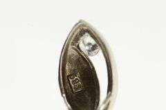 14K White Gold Satin Finish Geometric CZ Vintage Navette Charm/Pendant