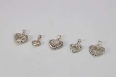 .925 Sterling Silver Filigree Heart Charm Set Lot of 5 Charms/Pendants