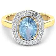 Solid 14 Kt Yellow Gold Aquamarine Diamond Ring " March Birthstone"