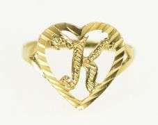 10K Yellow Gold Textured K Initial Monogram Name Heart Love Ring