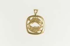 14K Yellow Gold Vintage Pisces Medallion Astrology Zodiac Sign Pendant
