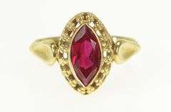 14K Yellow Gold Marquise Syn. Ruby Ornate Filigree Cocktail Ring